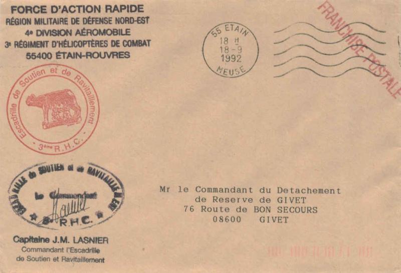 France Military Free Mail 1992 55 Etain, Meuse to Le Commandant de la Brigade...