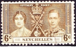 SEYCHELLES 1937 KGVI 6c Sage-Green, Coronation SG132 FU