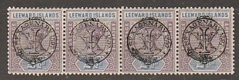 LEEWARD ISLAANDS #11 STRIP OF FOUR MINT NEVER HINGED