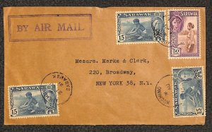 SARAWAK 188 (x3) & 191 STAMPS MARKS & CLERK KUCHING AIRMAIL COVER 1951