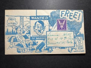 1944 USA WWII Patriotic Cover New Haven CT to Denver CO Wanted for Murder