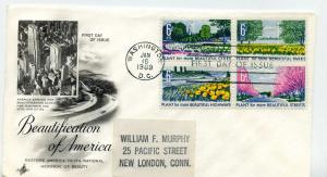 1365-68 Beautification of America, ArtCraft, label addressed, block of 4, FDC