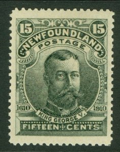 SG 105 Newfoundland 1910. 15c black. A fine fresh mounted mint example CAT £75