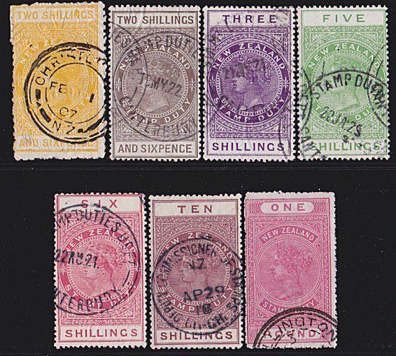 NEW ZEALAND 1880 Stamp Duty 7 values 2/6 to £1 used.........................4761