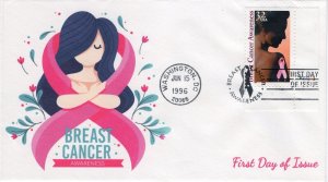 AO-3081-2, 1996, Breast Cancer Awareness , Add On Cachet ,First Day Cover, SC 30