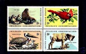 U S  -1972 - WILDLIFE CONSERVATION - CARDINAL - SEAL +  MINT - BLOCK/SET!