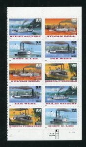 3091-3095 Riverboats Plate Block of 10 32¢ Stamps MNH