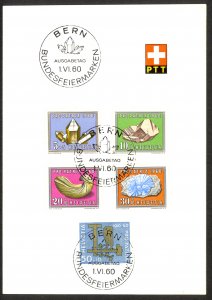 SWITZERLAND 1960 PRO PATRIA Minerals & Owl Semi Postal Set on FDOI Folder