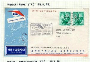 AUSTRIA FIRST FIGHT COVERS{2}Vienna Rome/Frankfurt AUSTRIAN AIRLINES 1958 EP590