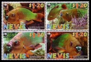 Nevis WWF Rainbow Parrotfish 4v in block 2*2 SG#2015-2018 MI#2208-2211