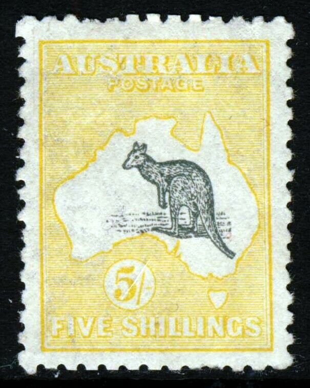 AUSTRALIA 1915 'Roo 5/- Grey & Yellow Die II Wmk W5 Narrow A SG 30 MINT