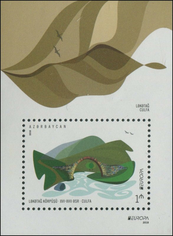 Azerbaijan 2018 Sc 1193 bridges souvenir sheet