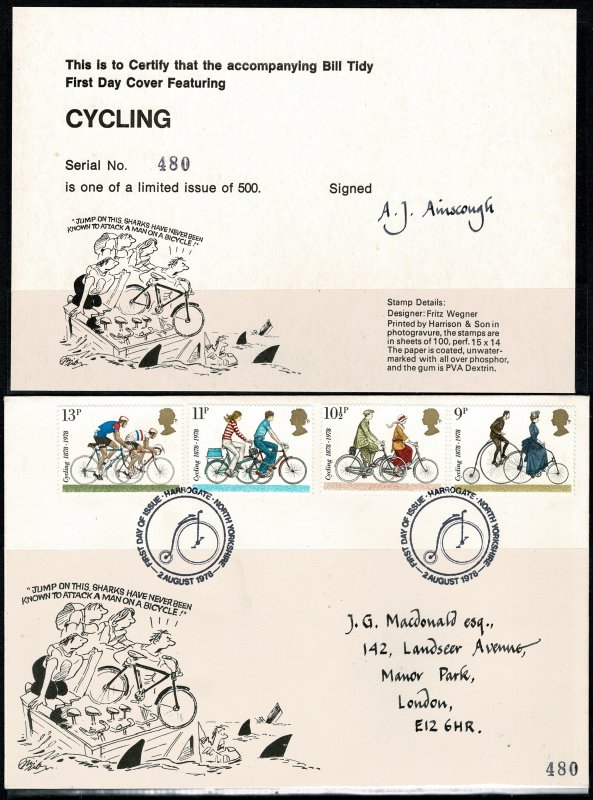 GREAT BRITAIN 1978 QE II F.D.C. CYCLES SG1067-1070 By BILL TIDY LIMITED to 500