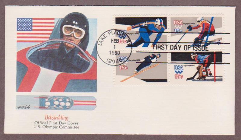 US # 1795 - # 1798 13th Winter Olympic Games on 1 Fleetwood FDC - I Combine S/H