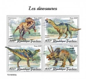 Togo - 2019 Dinosaurs on Stamps - 4 Stamp Sheet - TG190583a