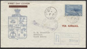 1942 #262 $1 Destroyer War Issue FDC Cachet Craft GP Cachet Registered Ottawa