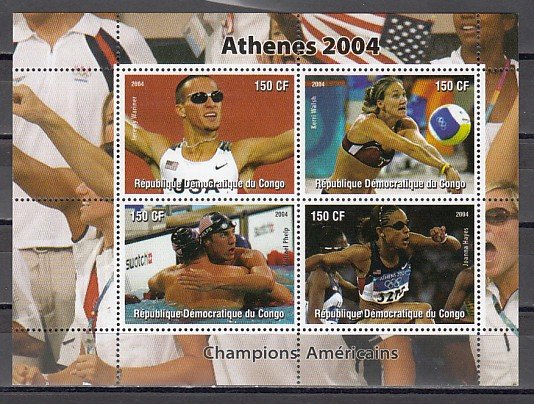 Congo Dem., 2004 Cinderella. Athens-American Athletes sheet of 4. ^