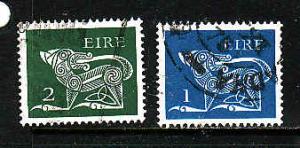 Ireland-Sc#344-45-used 1p brt blue & 2p dk grn-Animals-1975-6-