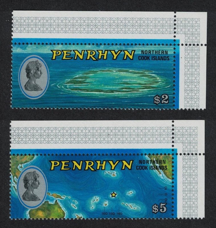 Penrhyn Aerial Views High Values 2v Corners 1974 MNH SG#68-69