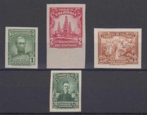 COLOMBIA 1939 Sc 467-469 & 472 KEY VALUE IMPERF PROOFS MNH RARE 