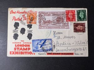 1937 England Cover London to Berlin Germany Stamp Exhibition Centenary Postage 