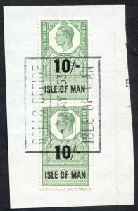 Isle of Man KGVI  2 x 10/- Key Plate Type Revenues CDS on Piece