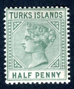 Turks Islands 1882 QV. 1/2d pale green. Mint (NH). SG53a.