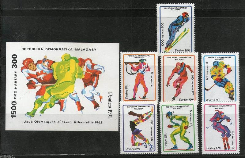 Malagasy 1991 Olympic Ice Hockey Figure skating Skiing Sc 1037-44 M/s+7v MNH 512