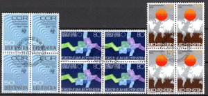 Liechtenstein Scott # 668 - 670, used, first day cancellation, block of 4 each