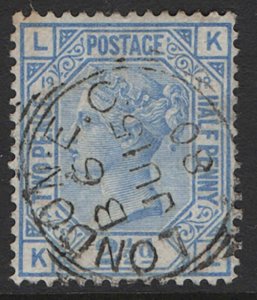 GB 1873 2½d blue plate 19 very fine used neat squared cds sg142 cat £55