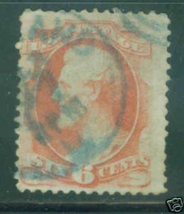 USA Scott 159 6c Lincoln 1873 VF Blue Cancel CV $20