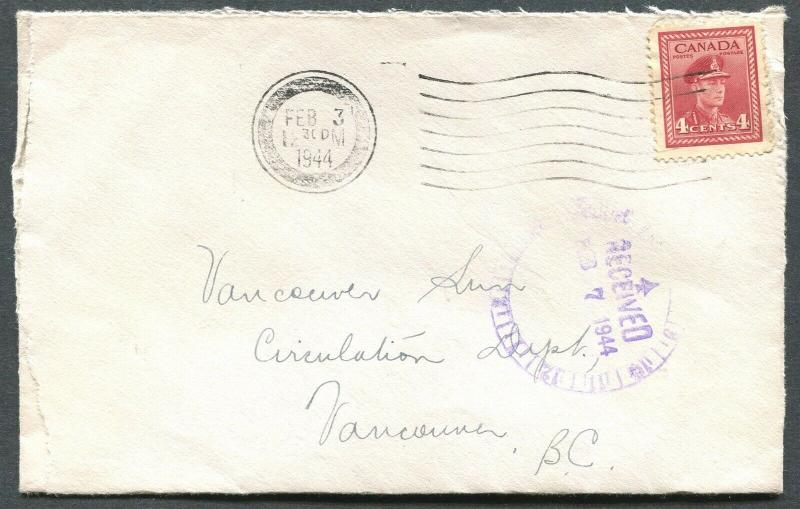 CANADA WWII BLACK OUT CANCEL COVER PRINCE RUPERT