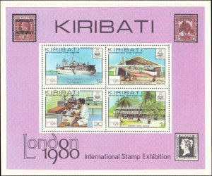 Kiribati #352-355a, Complete Set(5), 1980, Stamp Show, Airplanes, Ships, Neve...