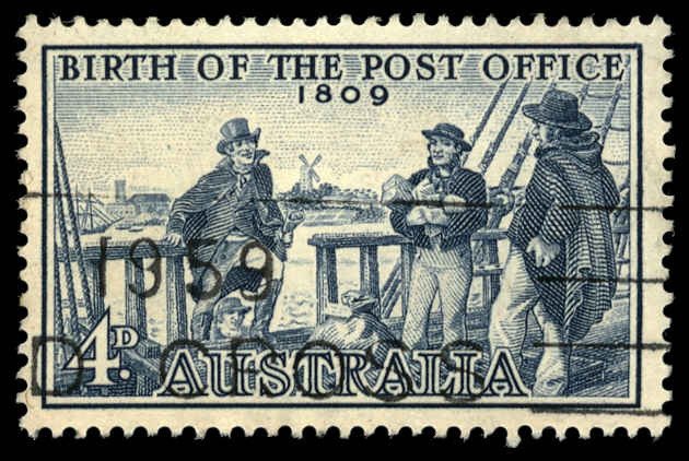 AUSTRALIA Sc 332 USED - 1959 4p -  Birth of Post Office - Postmaster I. Nichols