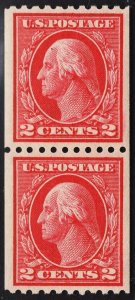 US #442 2c  Carmine Washington Coil Pair Type I MINT NH SCV $55