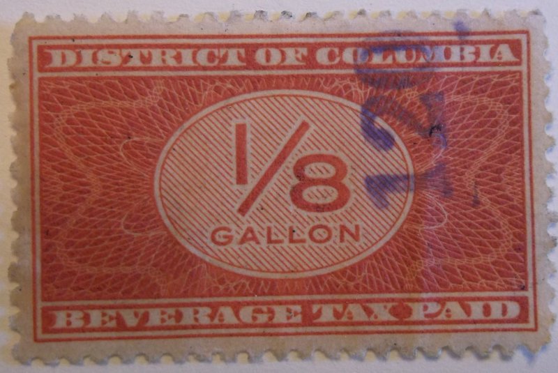 US State Revenue Washington D.C. Beverage Tax 1/8 Gallon Orange Used