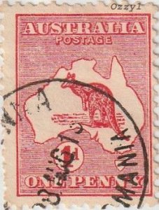 Australia #2 1913-14 1d Red Kangaroo & Map USED.