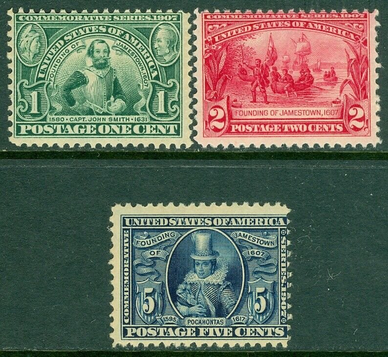 EDW1949SELL : USA 1907 Scott #328-30 Mint Never Hinged. Fresh set. Catalog $500.