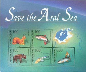 Tajikistan 1996 MNH Souvenir Sheet Stamps Scott 91 Aral Sea Animals Fish Joint