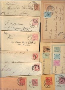 AUSTRIA 1870-1900's COLLECTION OF 12 POSTAL COVERS & CARDS VARIOUS TOWN CANCELS