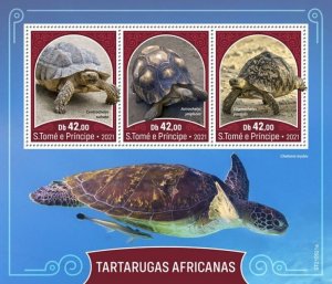 St Thomas - 2021 African Turtles, Tortoise - 3 Stamp Sheet - ST210521a