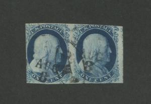 1851 United States Postage Stamp #8A Used Postal Cancel Pair Certified