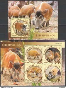 2016 Sierra Leone Animals Fauna Red River Hog 1Kb+1Bl ** Stamps St442