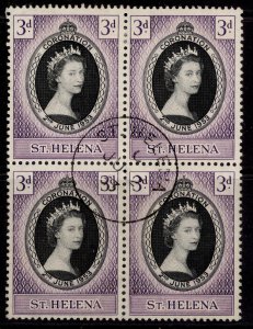 ST. HELENA QEII SG152, 3d 1953 CORONATION, VFU. block of 4