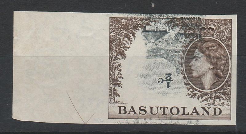 BASUTOLAND 1954 QEII PICTORIAL 1/2C ERROR IMPERF INVERTED CENTRE MNH ** CERT