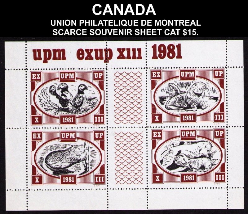 CANADA UNION PHILATELIQUE MONTREAL EXUP 1981 SOUVENIR SHEET CV $15. CINDERELLA