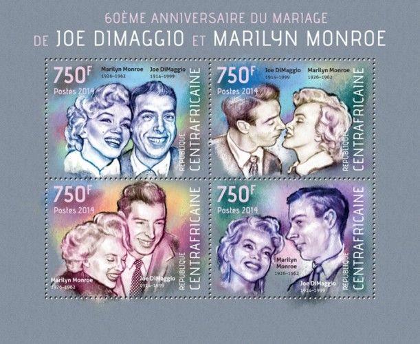 Joe DiMaggio Marilyn Monroe Baseball Cinema Sports Central Africa MNH stamp set