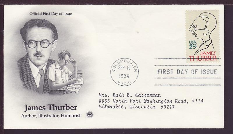 U.S. James Thurber 1994 PCS Typed FDC BIN 11661
