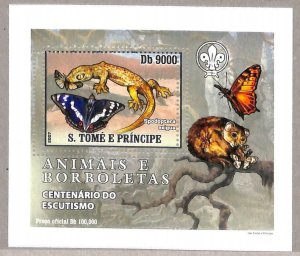 A3382 -SAO TOME & PRINCIPE ERROR MISSPERF: 2007 Boy Scouts, Butterflies, Reptile