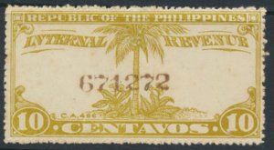 Philippines 10c  Internal Revenue no obvious usage no gum see details & scans